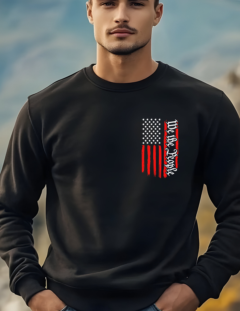 Thumbnail: black crewneck with we the people graphic on front left chest