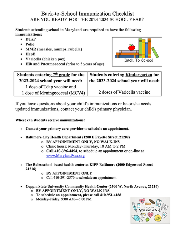 Immunization Checklist Hamilton Elementary