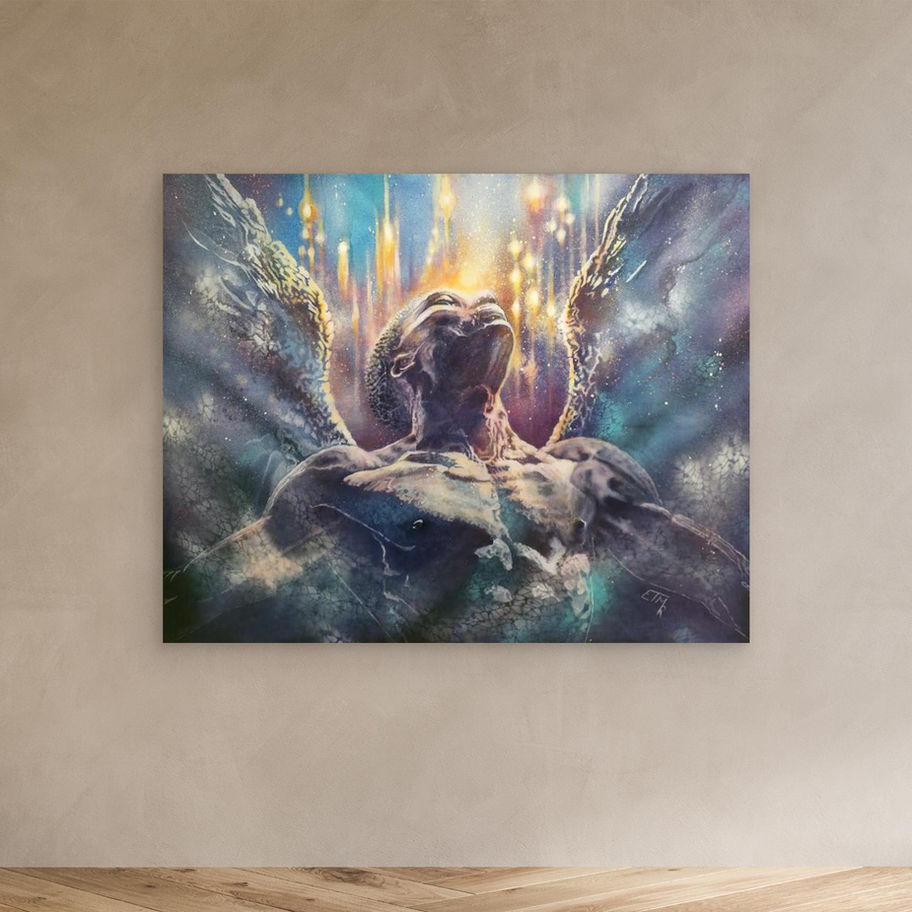 Echos of Light art print on wall – mixed media figurative portrait painting by E.T.M. Romasanta
