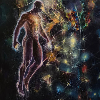 Spirit Walker – mixed media figurative painting by E.T.M. Romasanta