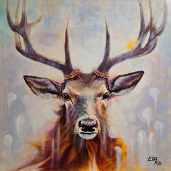 The Breath Between Worlds – mixed media animal portrait by E.T.M. Romasanta