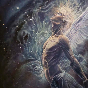 The Luminous One – mixed media figurative portrait painting by E.T.M. Romasanta