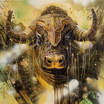 Guardian of the Treshold – mixed media animal portrait by E.T.M. Romasanta