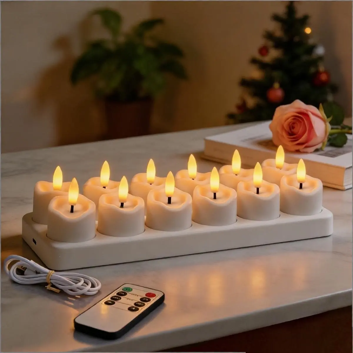 flickering rechargeable tea lights with remote for wedding table