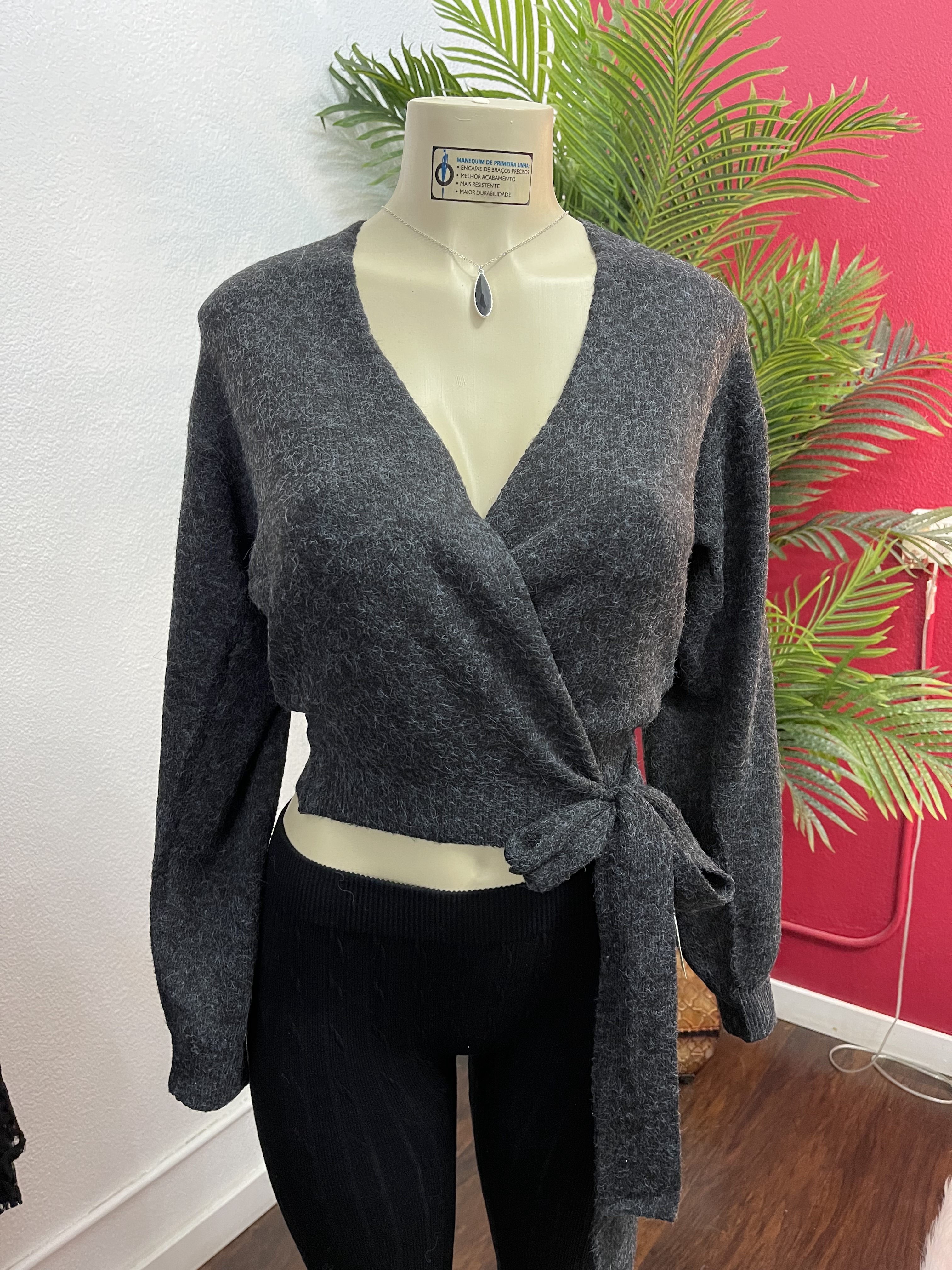 Grey Soft Tie Sweater