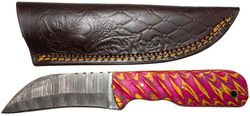 Damascus Steel Knife With Leather Belt Sheath 8"