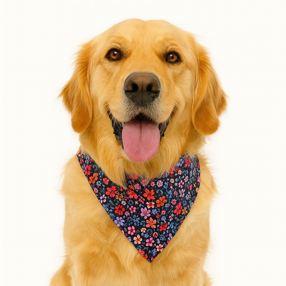 DSB15 Dog Bandana Reversible Slip on Spring Garden/Pink Polka Dots