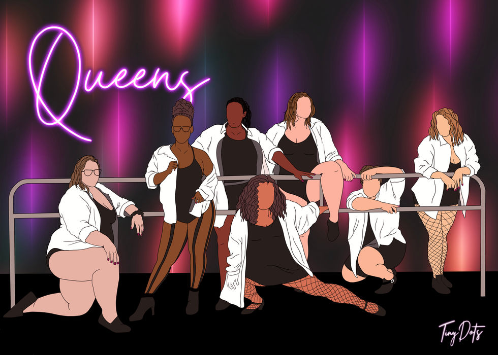 digital portrait illustration of dancers with neon lights