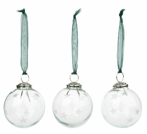 Sophie Allport Frosted Star Glass Bauble Decoration Set Of 3