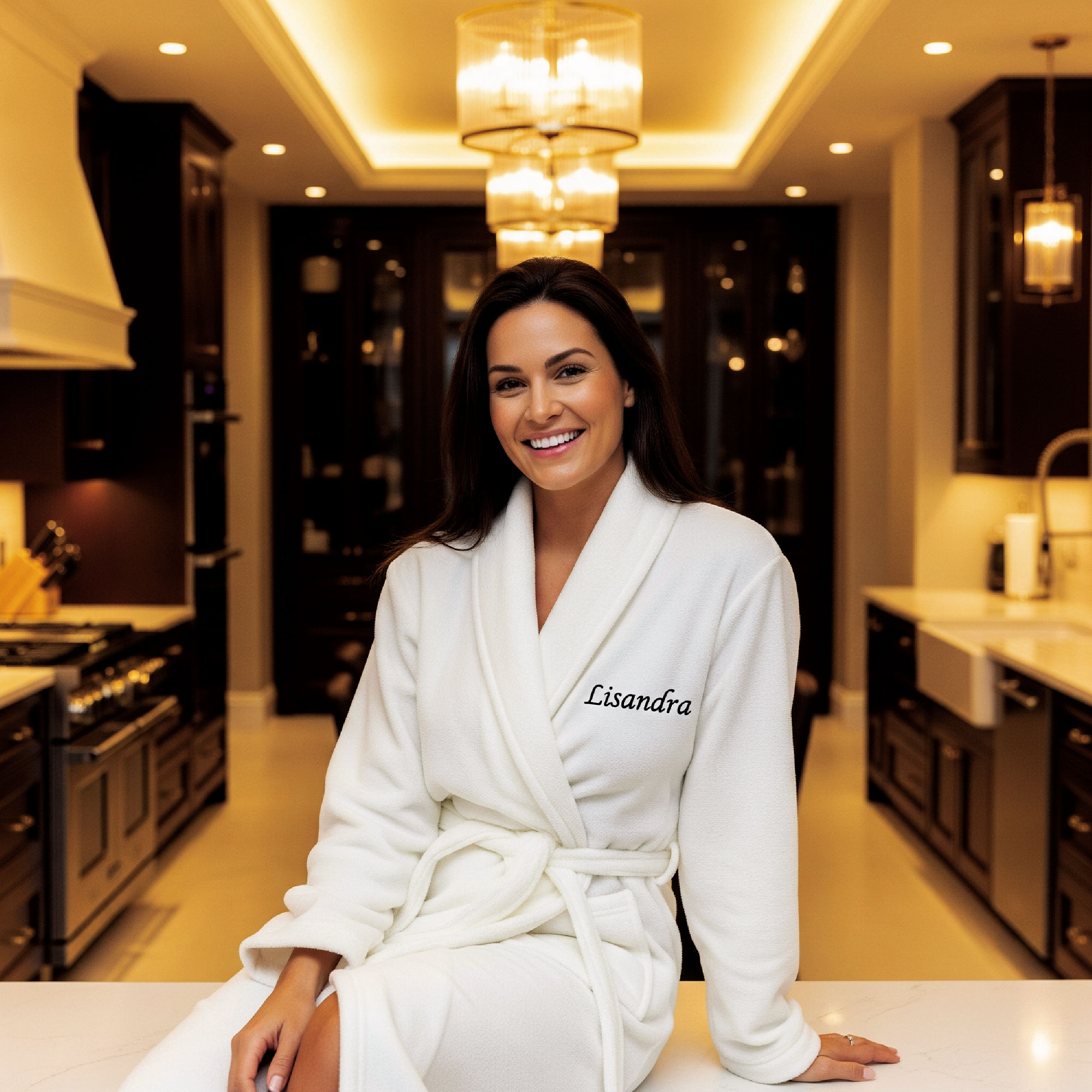 Personalized Embroidered Bathrobe, Luxury Plush Robe. Color: Marshmallow