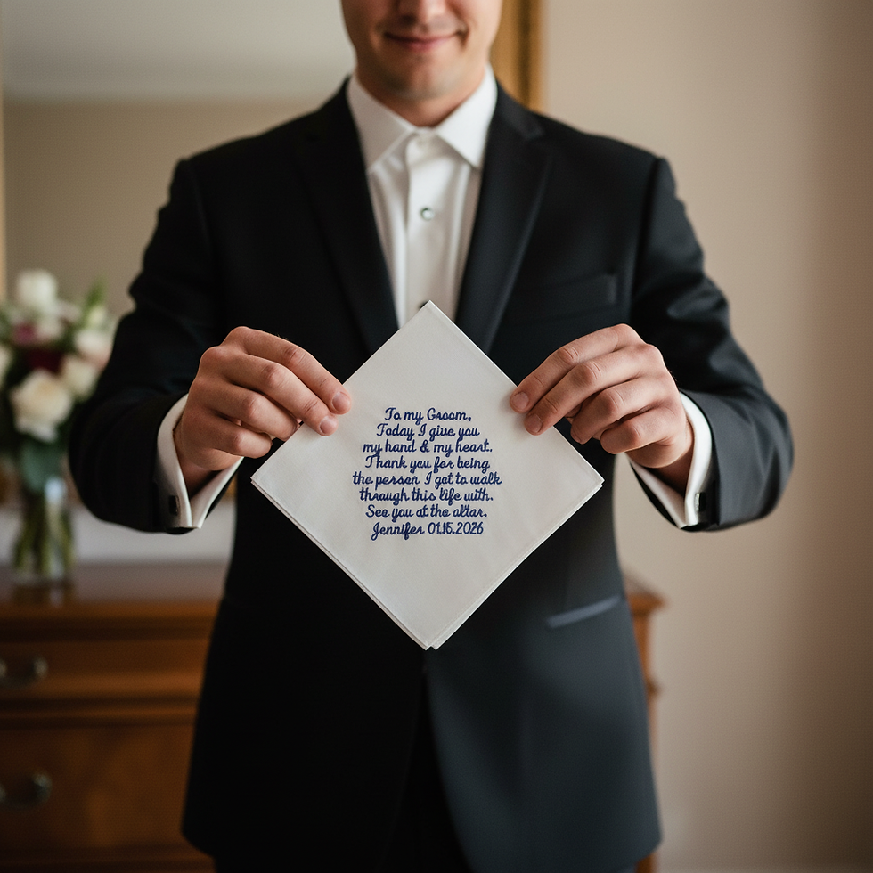 Thumbnail: Groom Gift from Bride, Personalized Embroidered Wedding Handkerchief