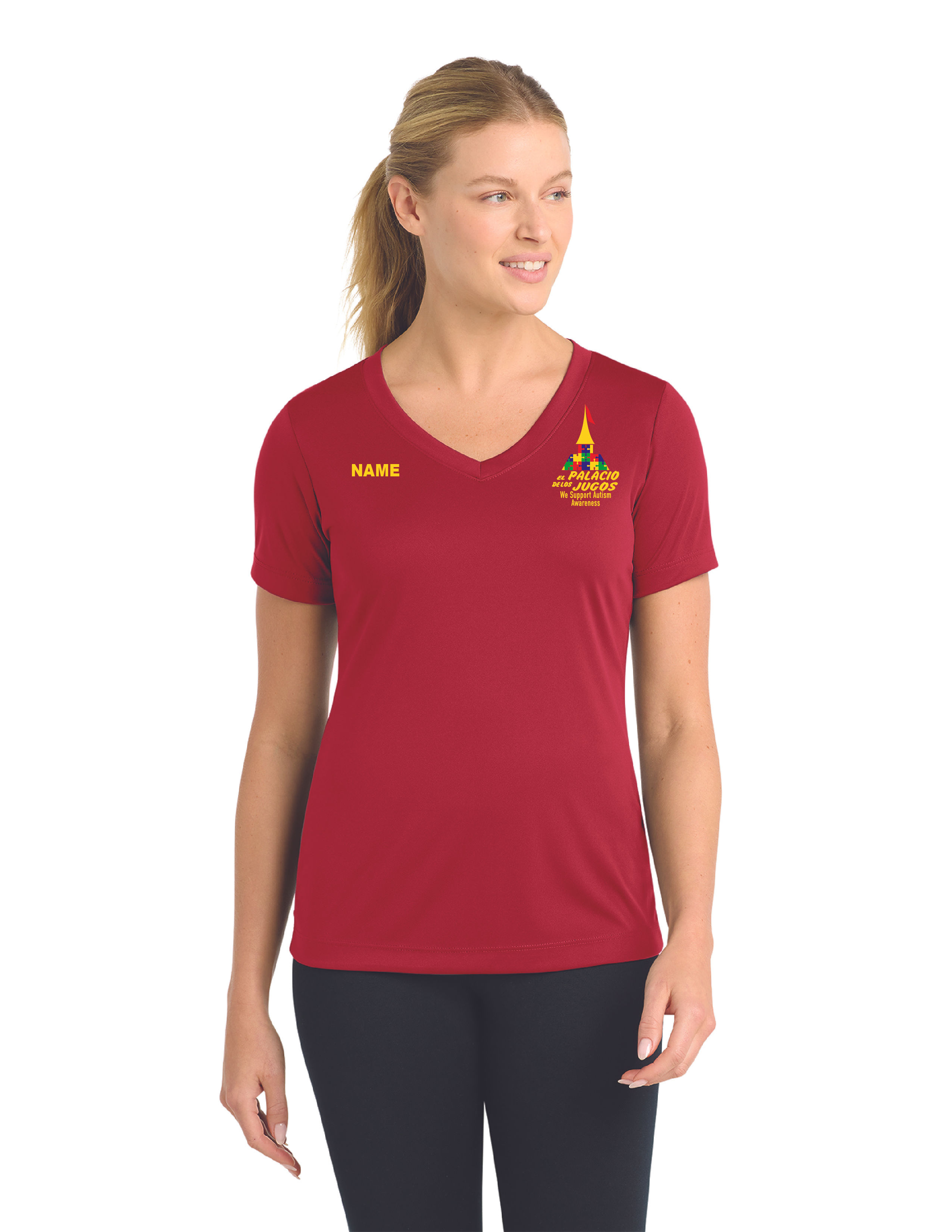 PALACIO / Red V-neck Dri-Fit T-shirt / Ladies / Logo & Name