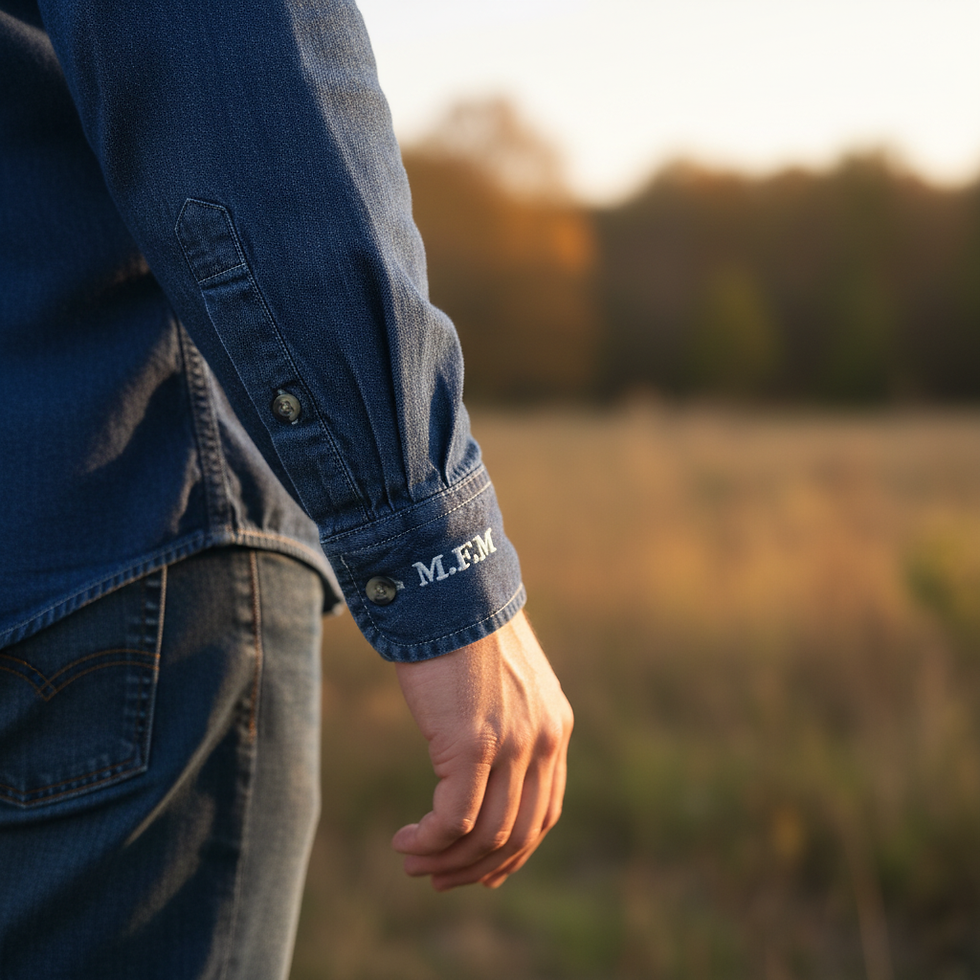 Thumbnail: Personalized Embroidered Men's Long Sleeve Denim Shirt: Custom Cuff Initials