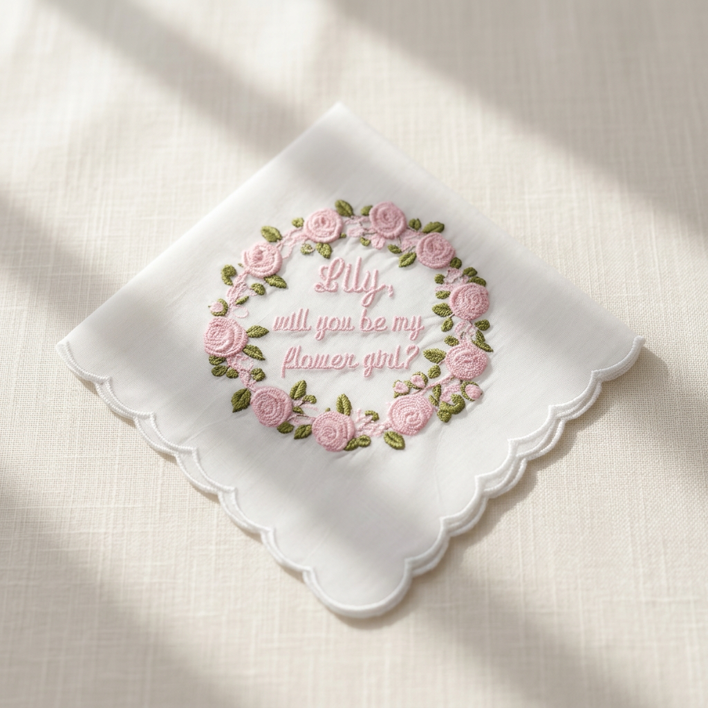 Personalized Flower Girl Proposal Handkerchief, Will You Be My Flower Girl