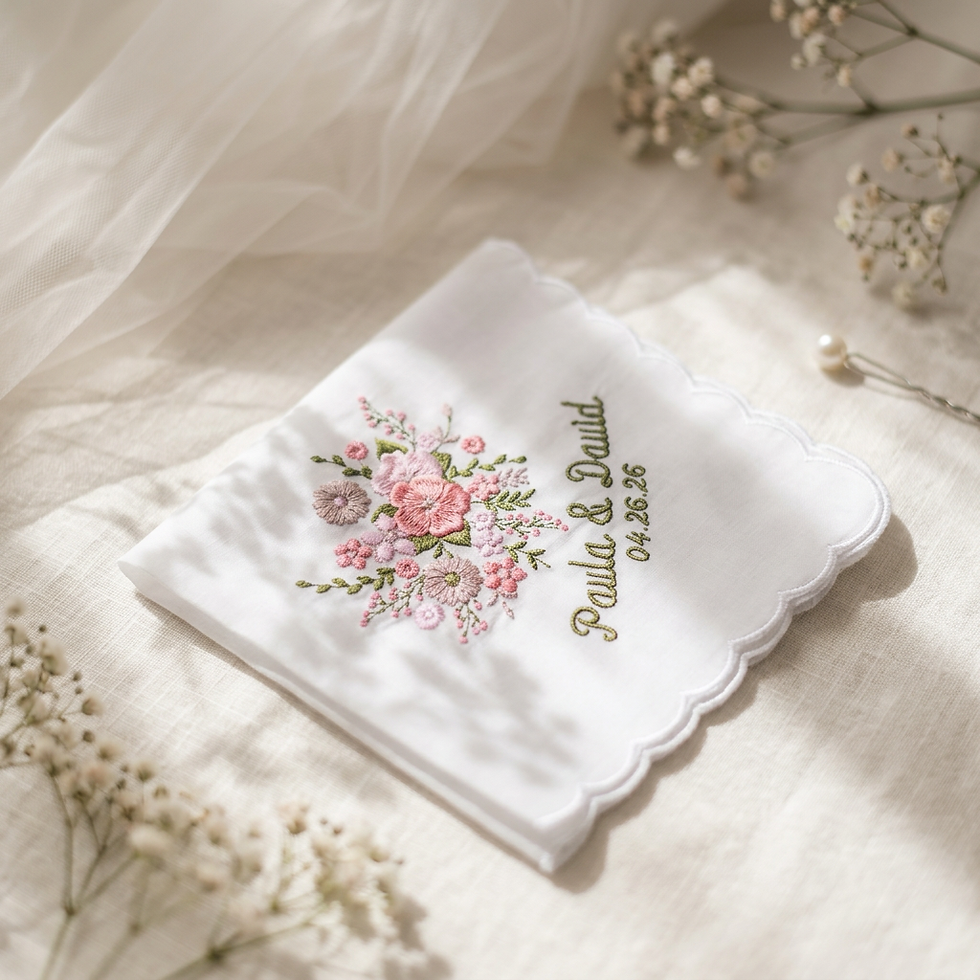 Thumbnail: Personalized Wedding Handkerchief for Bride, Embroidered Floral Bridal Hankie