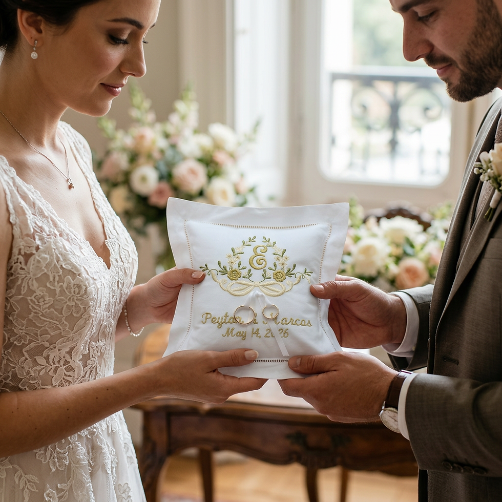 Thumbnail: Custom Floral Ring Holder Cushion, Wedding Gift for Couple
