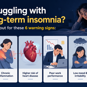 Person struggling with insomnia at night, lying awake in bed while feeling tired and stressed, representing sleep difficulties, brain fatigue, and lack of rest.
