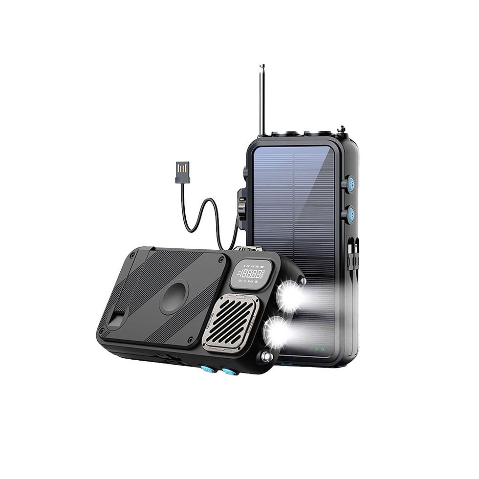 Thumbnail: Powerology 16000mAh Solar Power Bank with FM Radio Speaker and Lights - Black