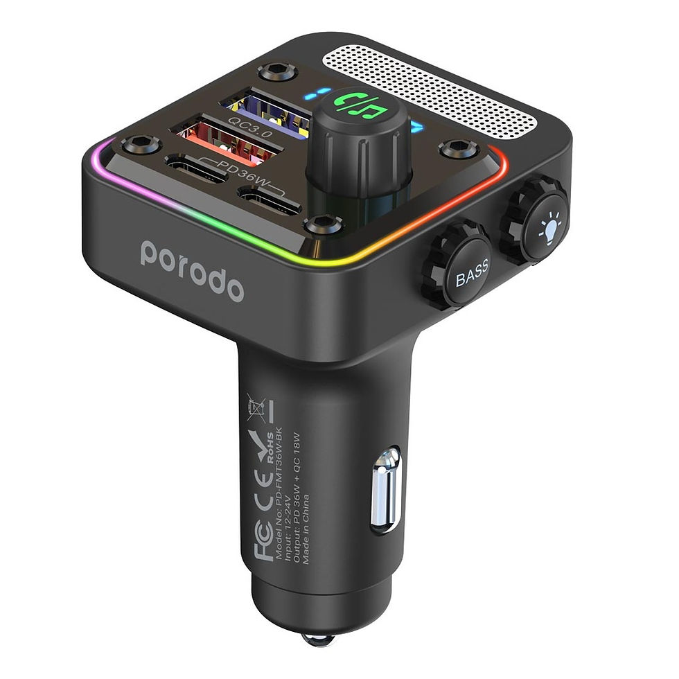 Thumbnail: Porodo Quick-Charge FM Car Charger ( Dual USB-C & USB-A ) PD 36W