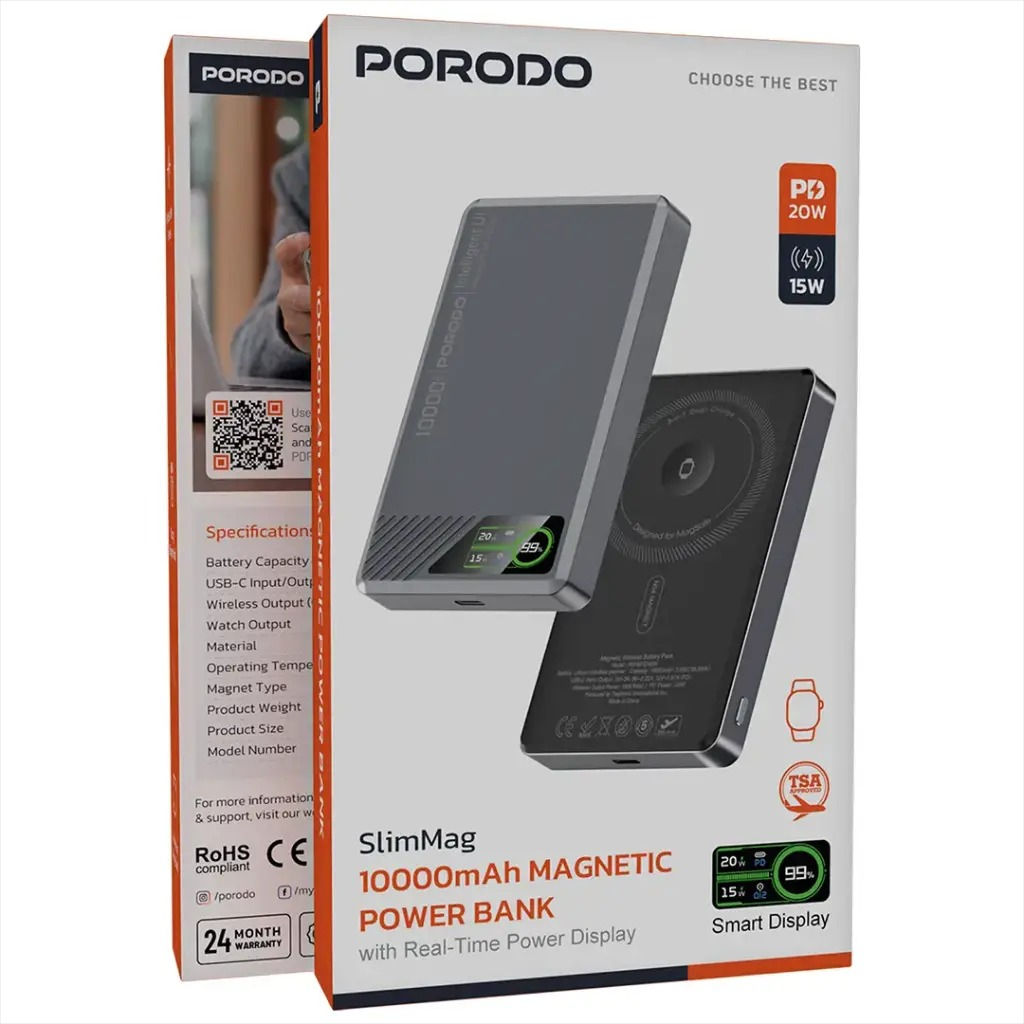Porodo SlimMag 10000mAh Magnetic Power Bank - Gray