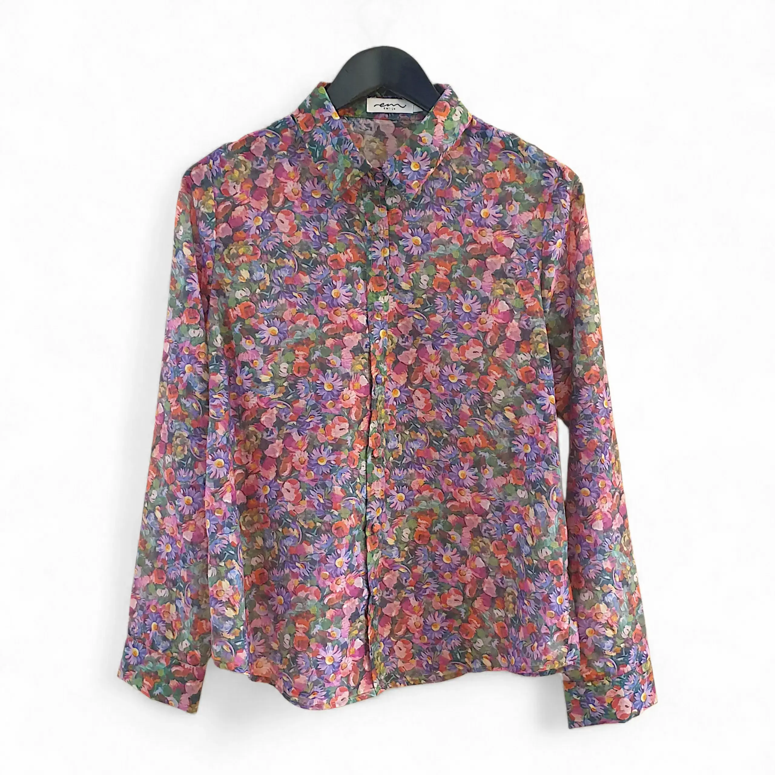 Chemisier Cédric à fleurs multicolores en tencel devant