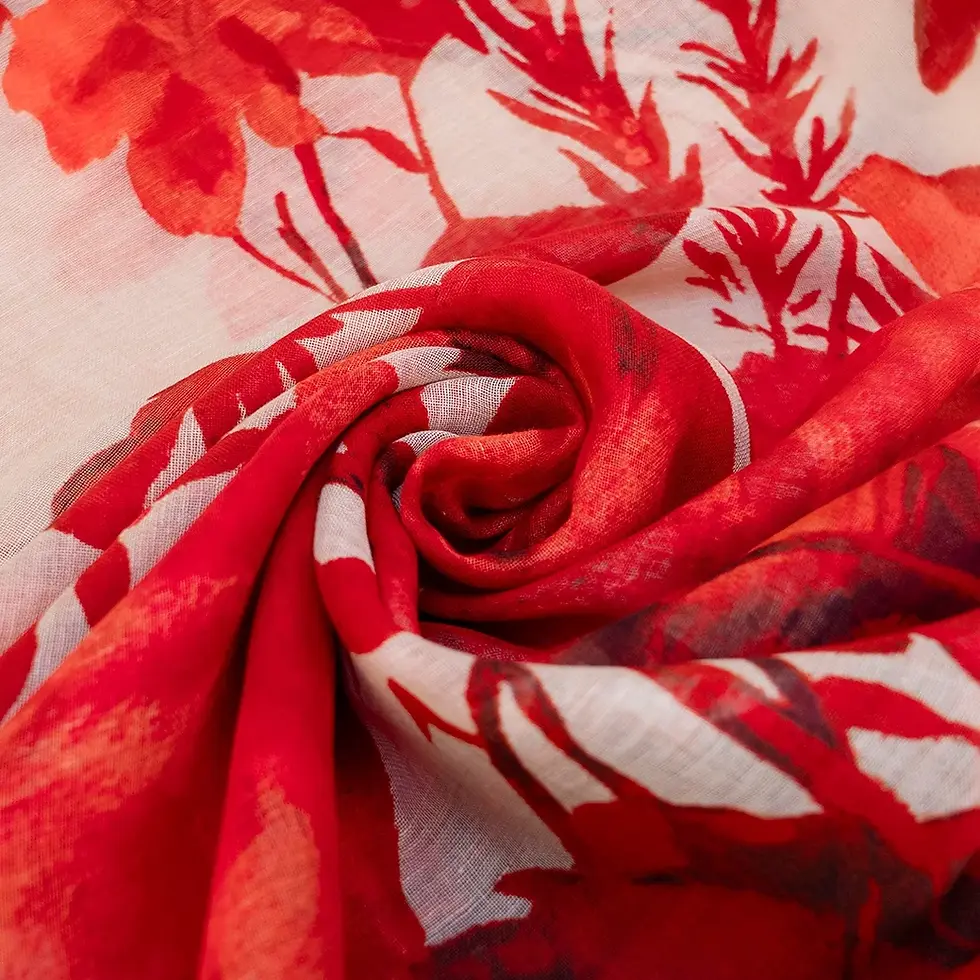 Powder Design Echarpe rouge blooms en lin coton motif floral vibrant rolled