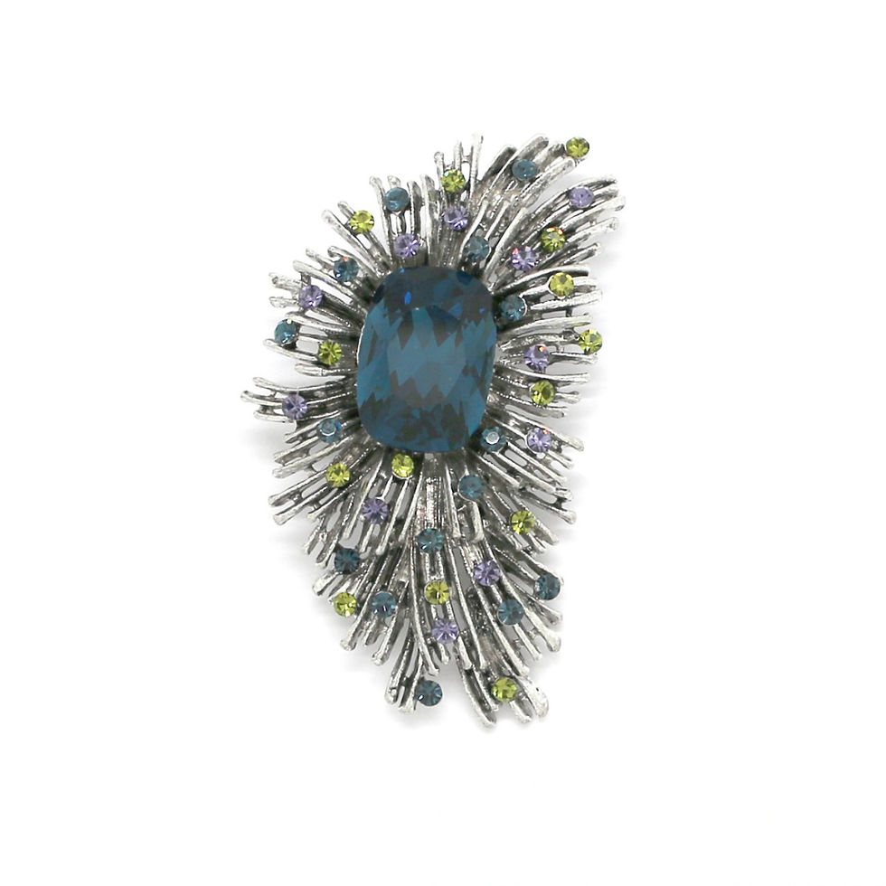 Broche plume strass bleu nuit