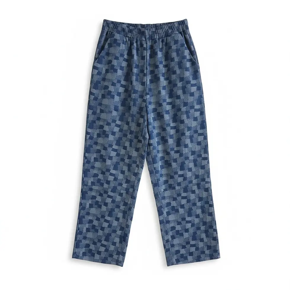 Garçonne Pantalon en patchwork denim bleu devant