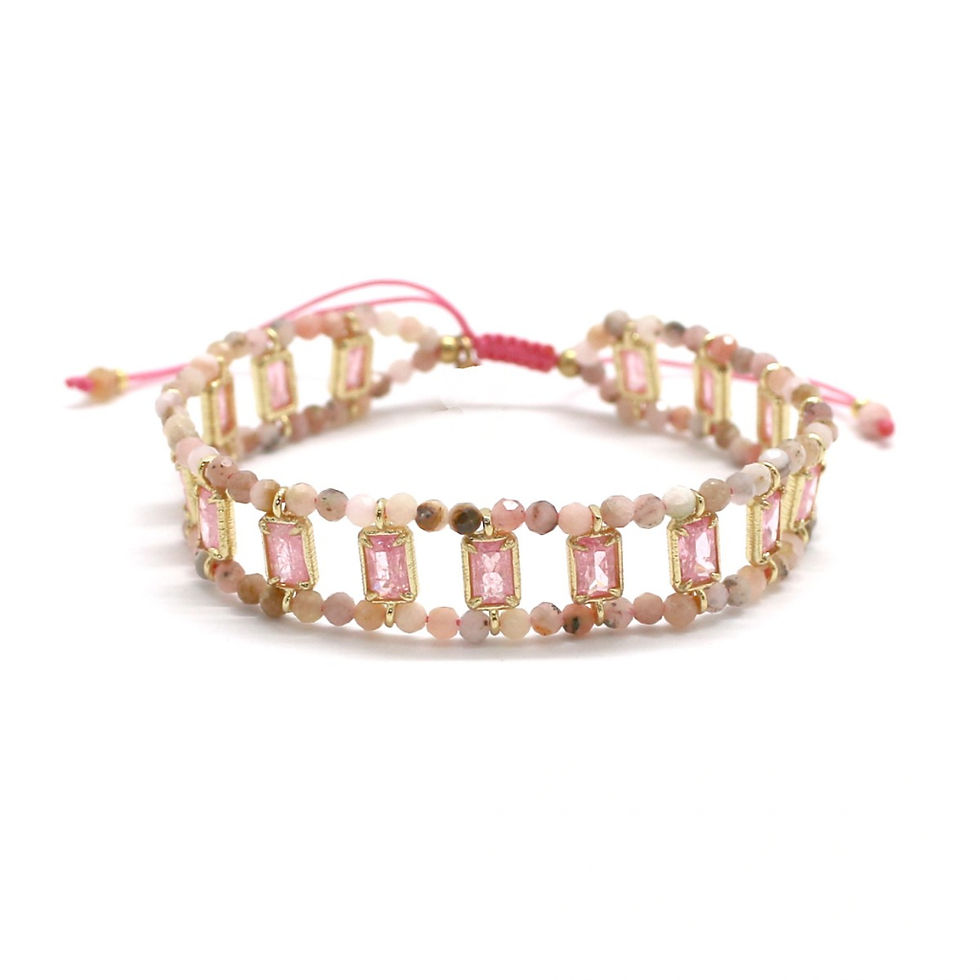 Bracelet double rangs de perles avec lien en zircons rectangulaires