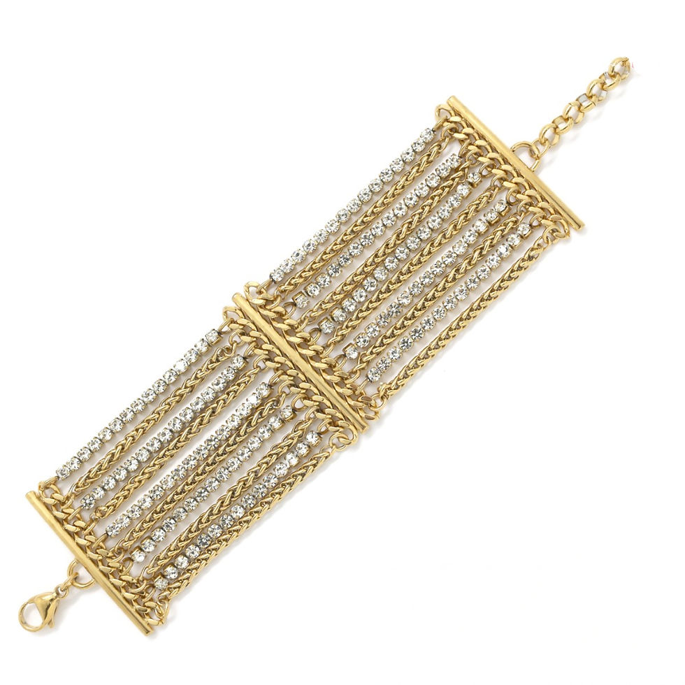 Bracelet manchette souple chaine et strass