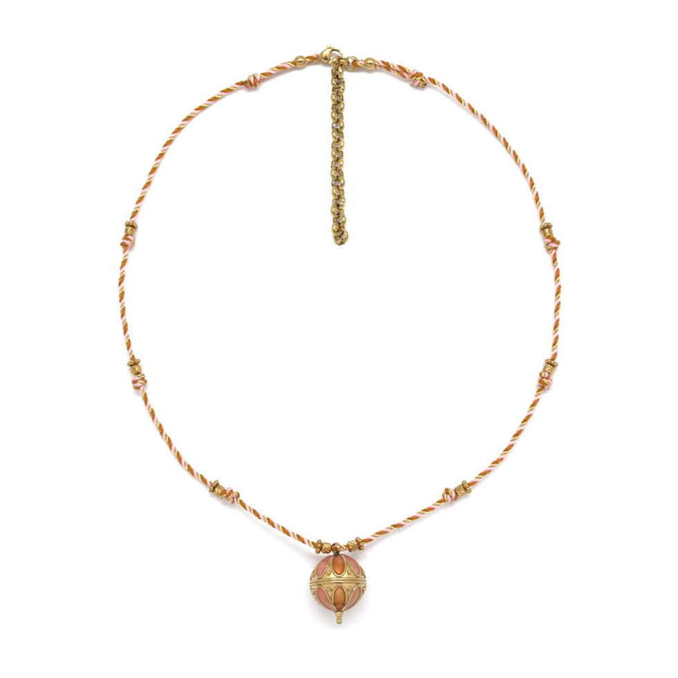 Collier fil boule bicolore rose