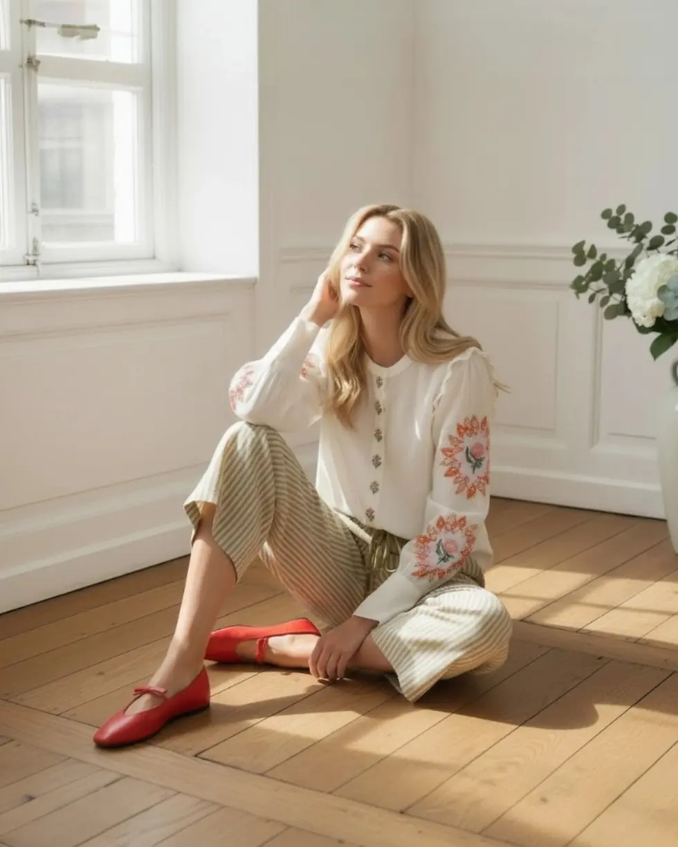 Lumine Blouse blanche brodée Billie worn