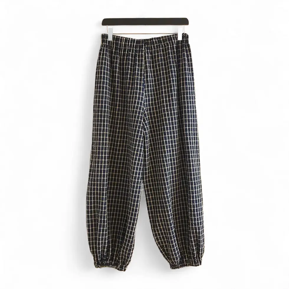 Pantalon bouffant Pantaléon à carreaux bleu marine dos