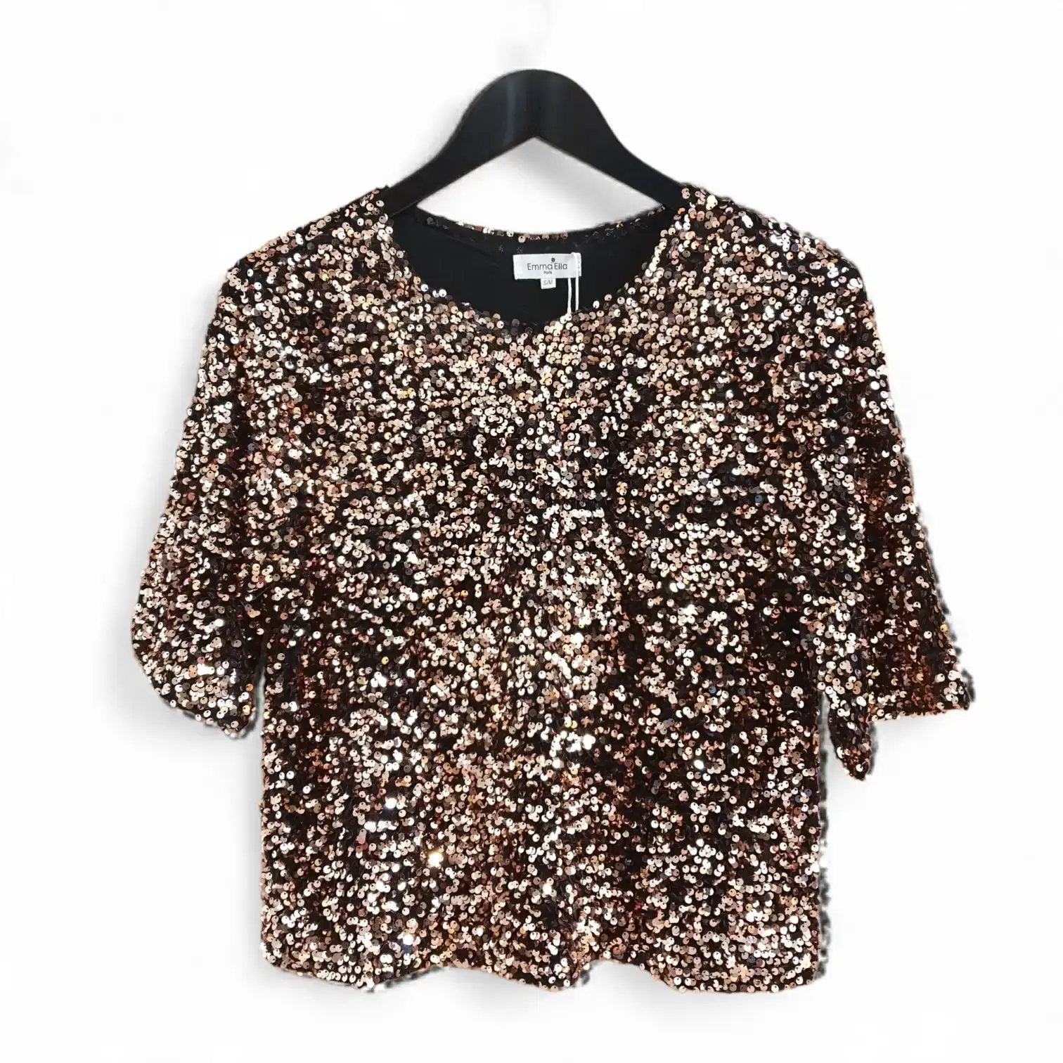 Top à sequins roses sur fond noir Theudère devant