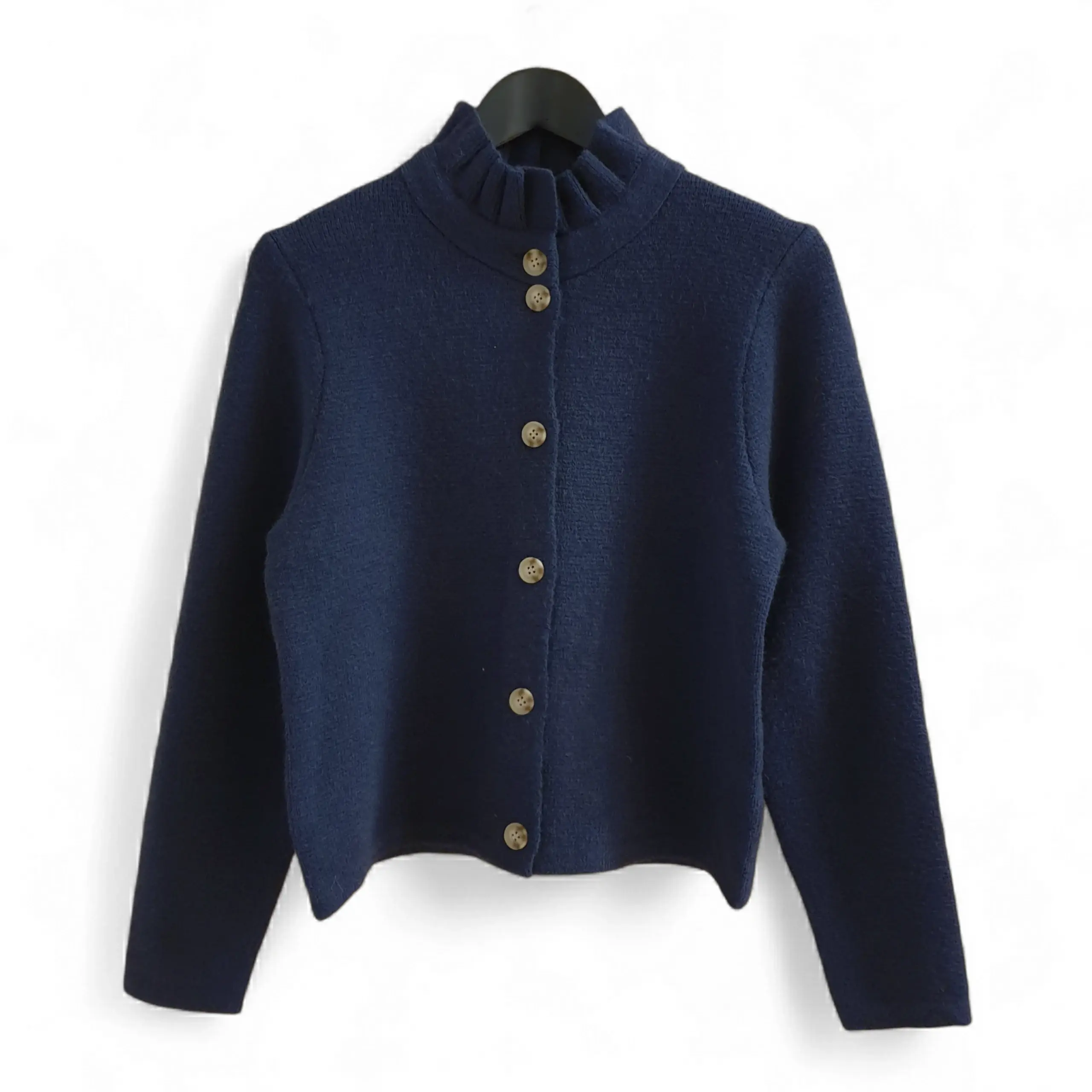 Gilet bleu marine col volanté esprit victorien devant