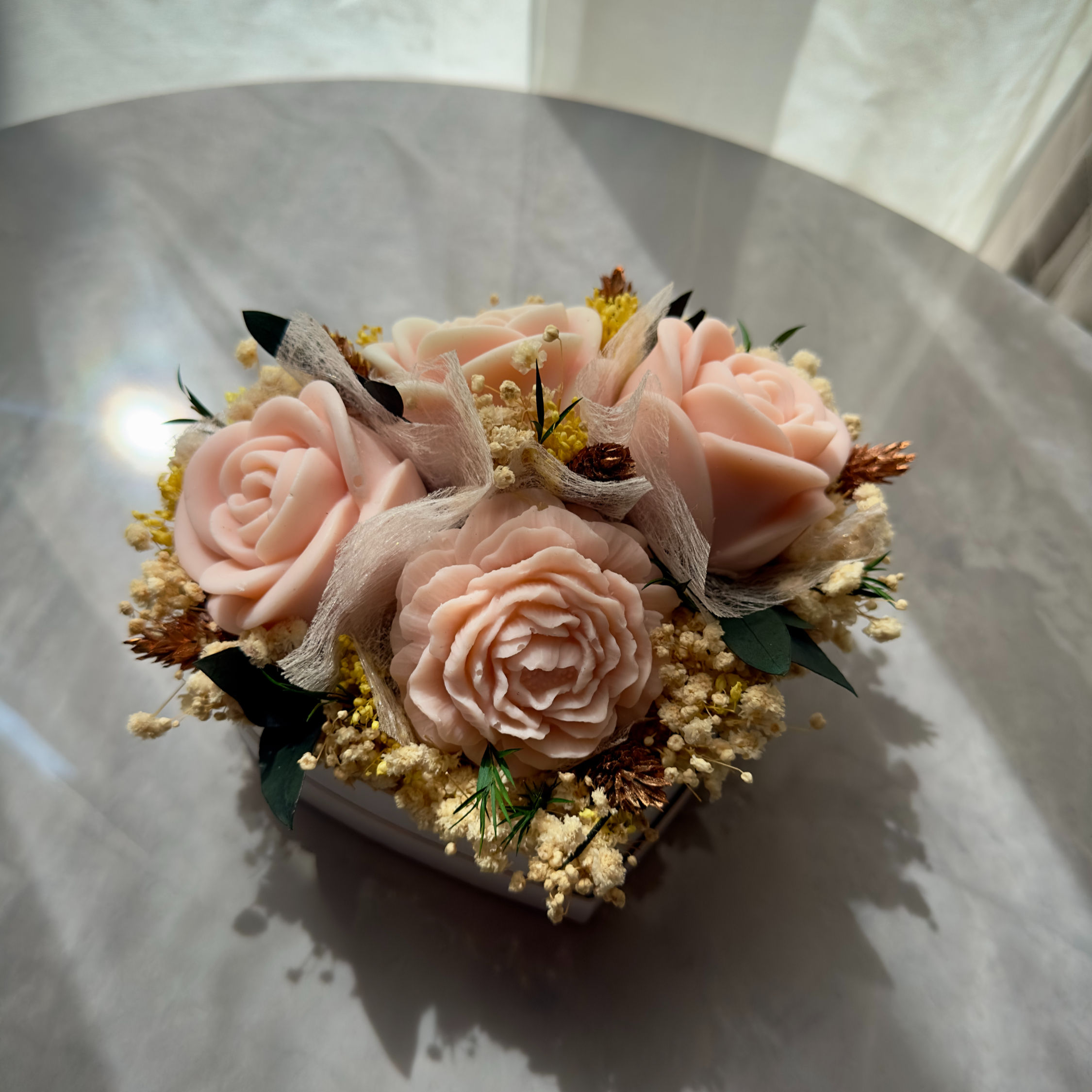 Geschenkidee Mama Handgemachtes Deko Bouquet aus Sojawachs