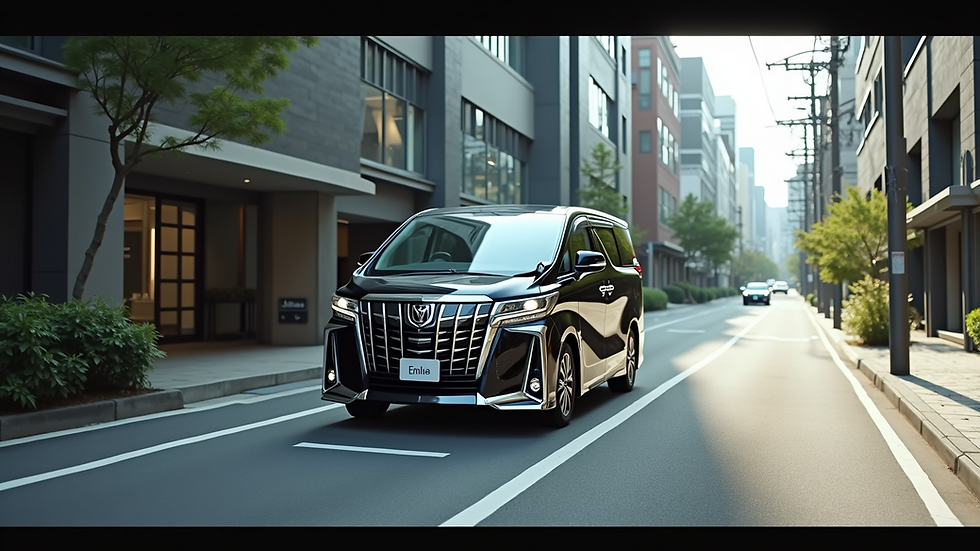 High angle view of a Toyota Alphard parked in a business district