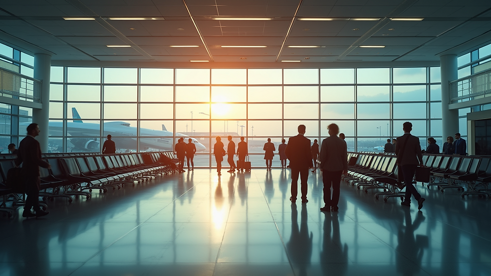 High angle view of a busy airport terminal