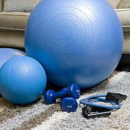 An collection of blue exercise balls