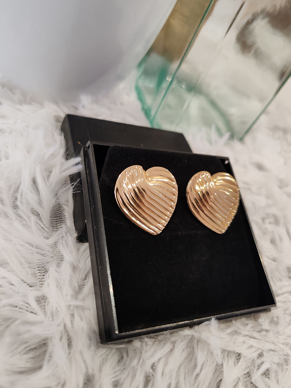 Thumbnail: Heart Shaped - Stainless Steel Gold Earrings