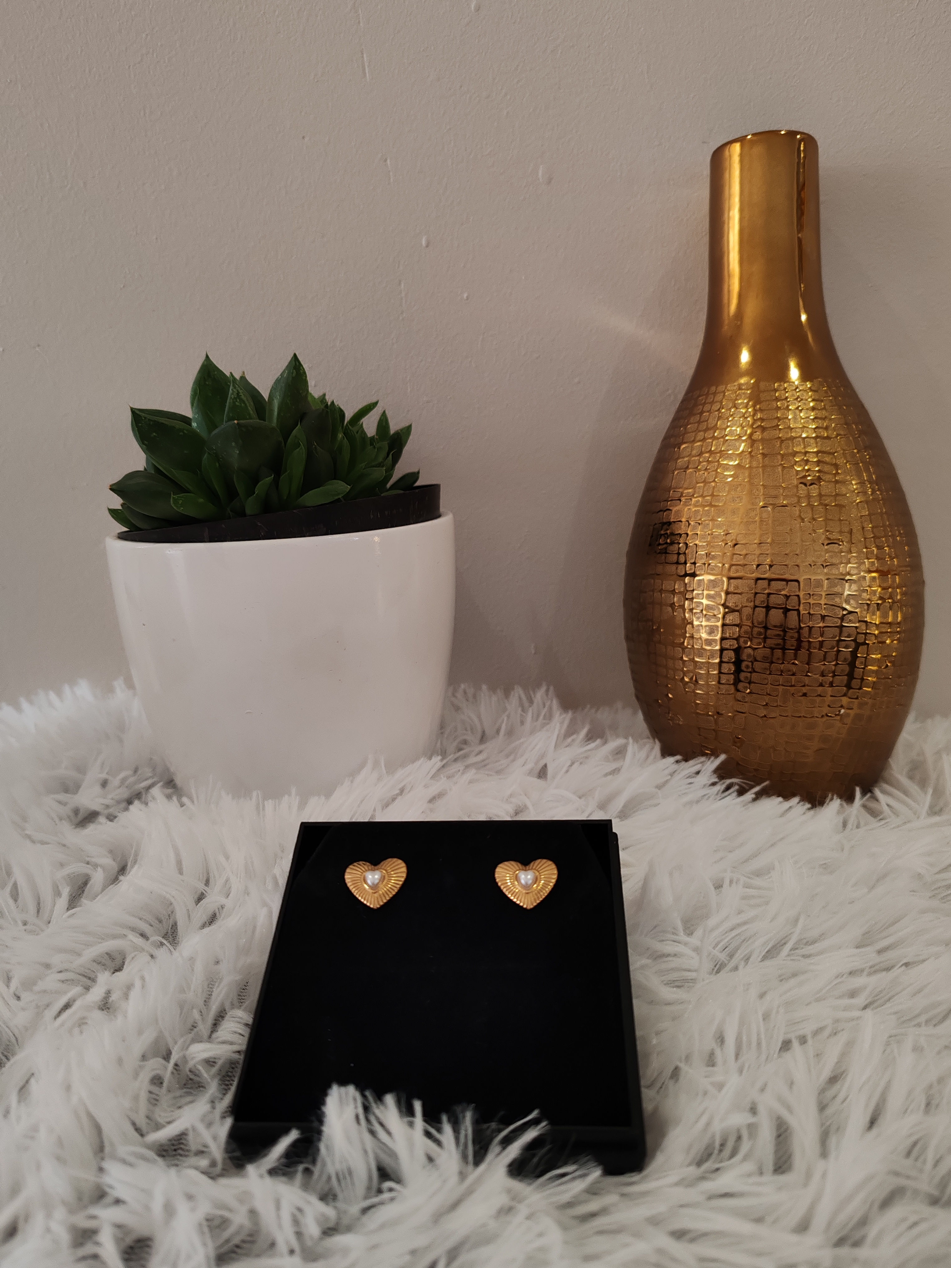 Imitation Pearl Heart Stainless Steel Earrings