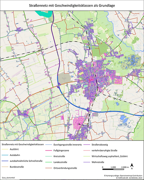 Darstellung des Straßennetzes mit Geschwindigkeitsklassen