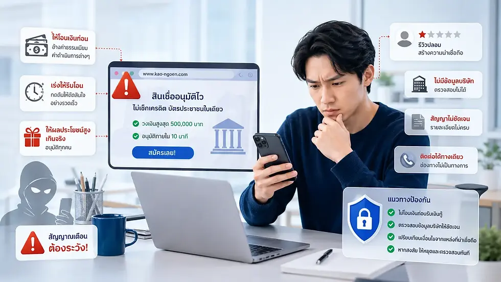 ตรวจสอบบริษัทสินเชื่อออนไลน์ ก่อนกลายเป็นเหยื่อมิจฉาชีพ