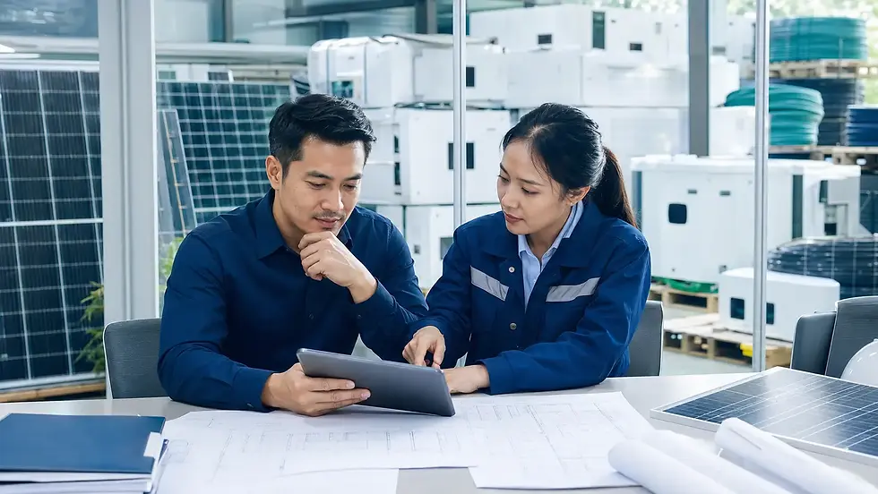 เจ้าของกิจการและวิศวกรวางแผนเงินทุนโครงการโซลาร์เซลล์จาก BOQ และตารางต้นทุน