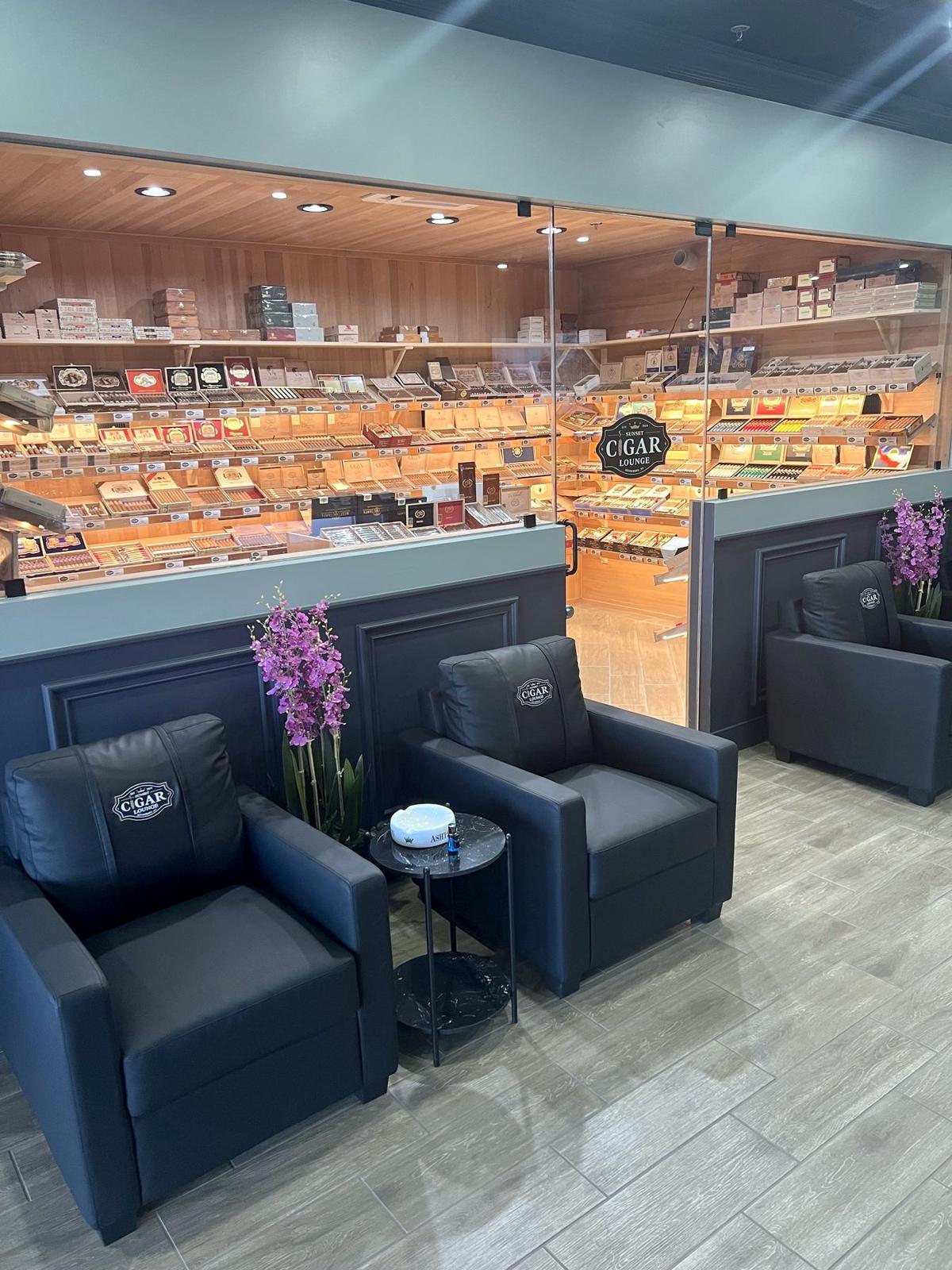 Sunset Cigar Lounge humidor and lounge seating, retail tenant improvement, Henderson