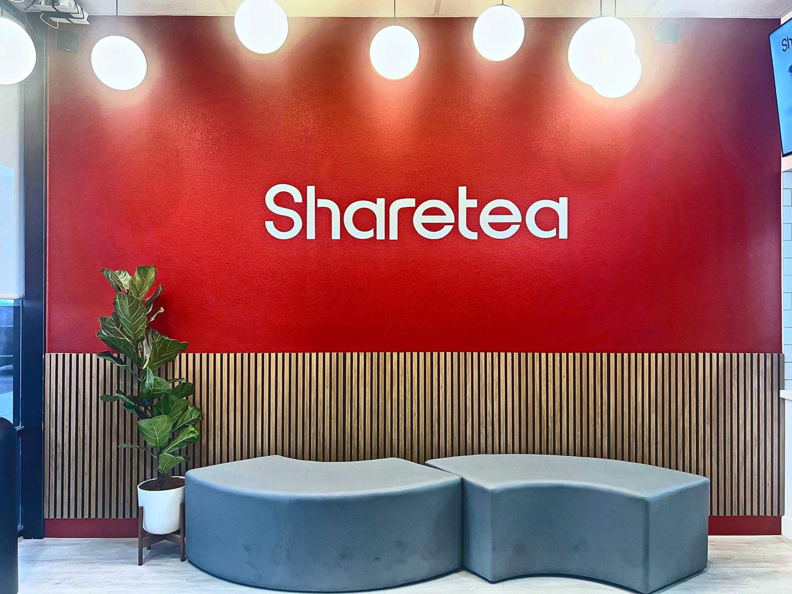 Sharetea feature wall and lounge seating, restaurant tenant improvement, Las Vegas