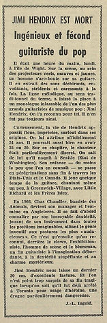 jimi hendrix newspapers 1970 / feuille d'avis de lausanne September 19, 20, & 21 1970