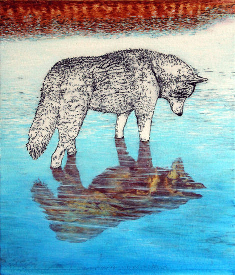 The Fickle Wolf 10x12 in Acrylic and Ink on canvas 2020