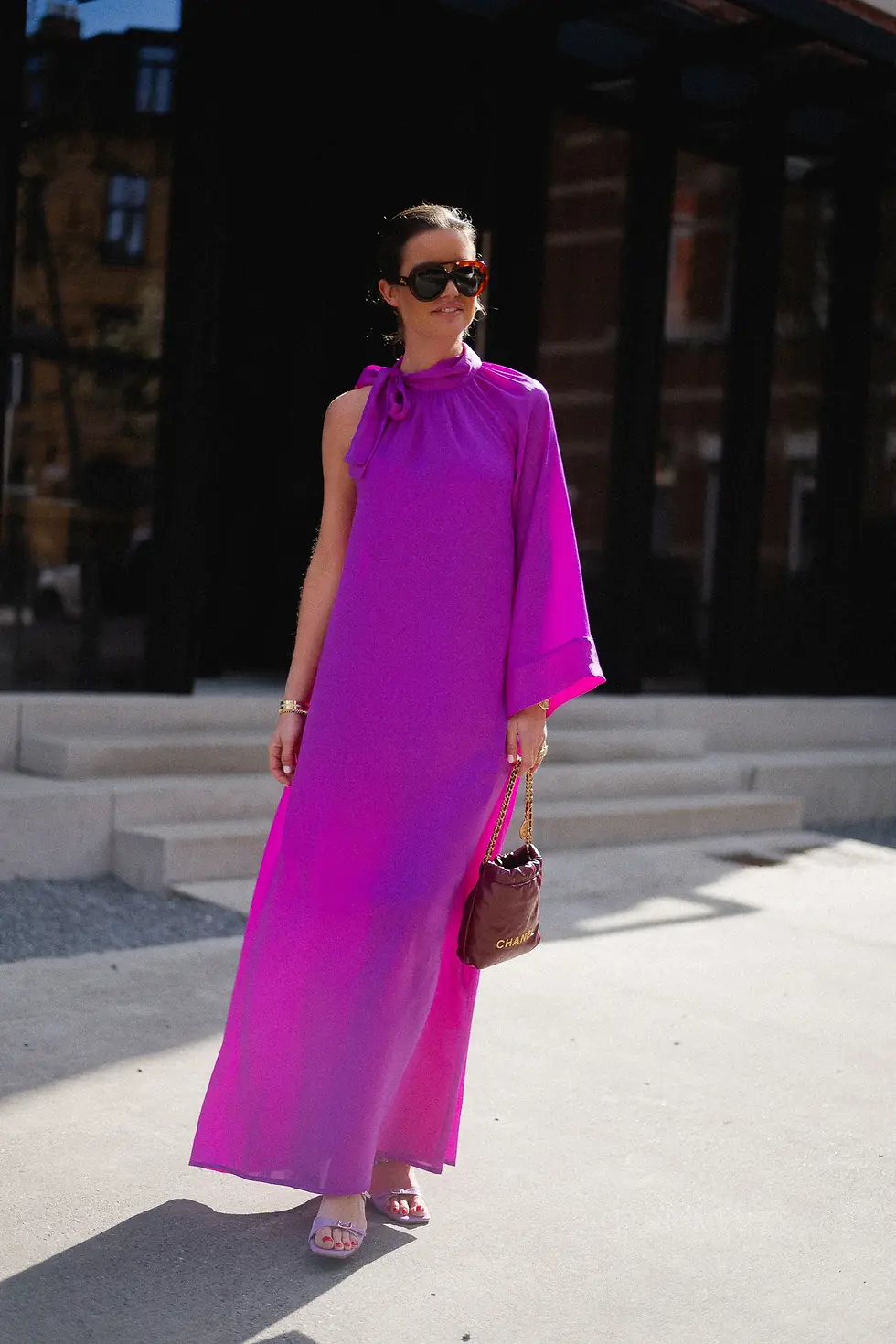 Thumbnail: Chloe one shoulder maxi dress orchid purple