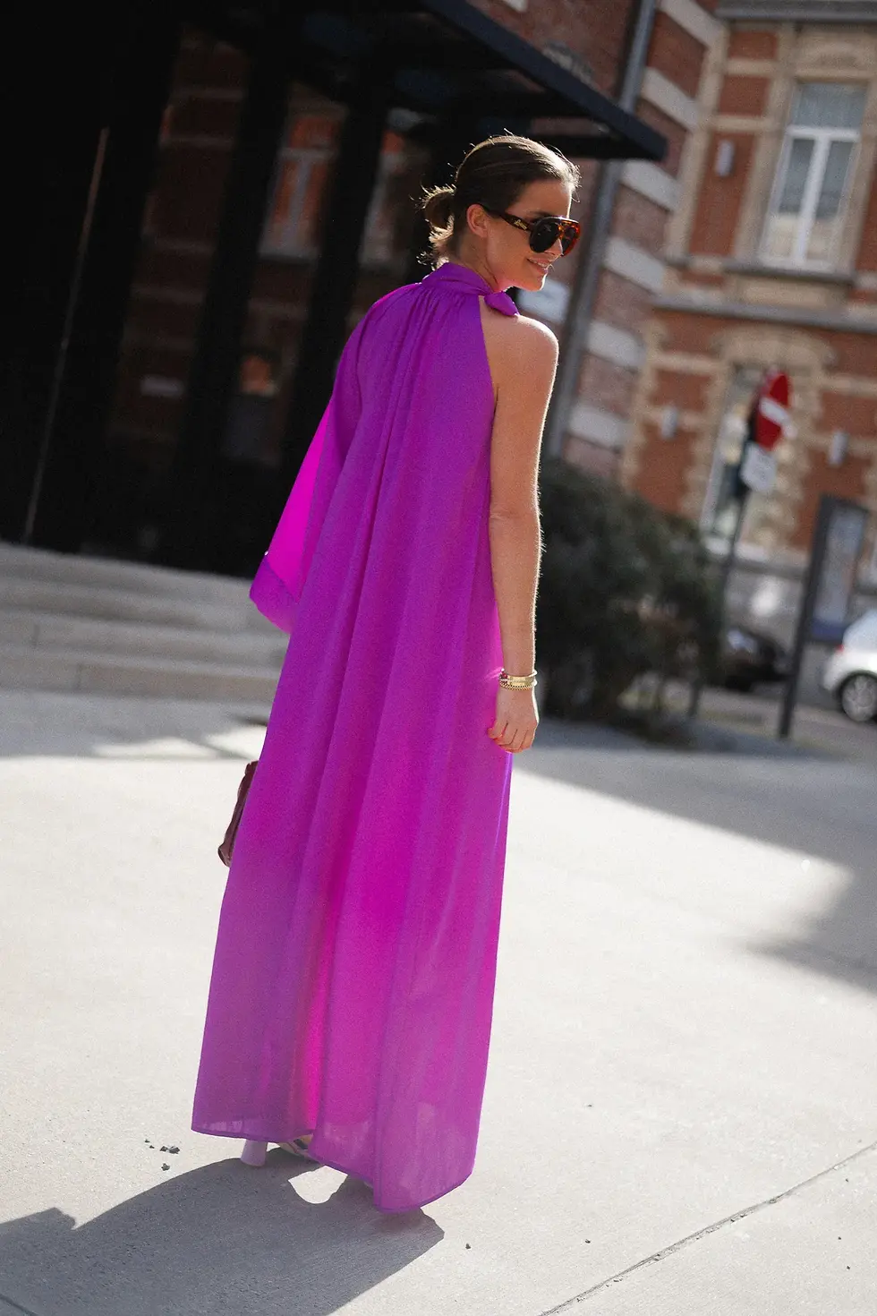 Thumbnail: Chloe one shoulder maxi dress orchid purple